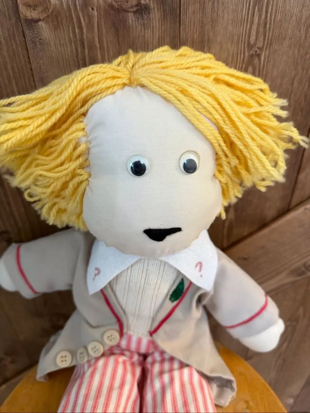 Doctor Who Handmade Doll Blonde Yarn Hair Striped Pants Soft Plush Figure (7950)